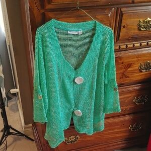 NWOT Nina Leonard Green Boxy Mesh Top 2X